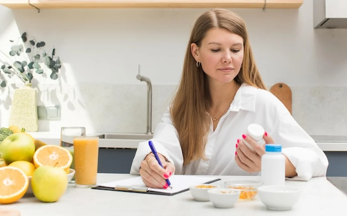 Dietetyk zapisuje wizytę na przyjmowanie witamin i suplementów diety
