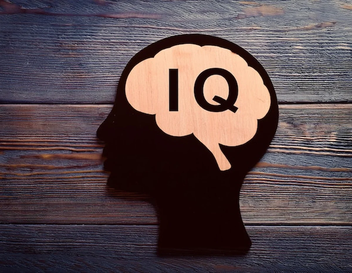 Silwetka mózgu i słowo IQ z liter na drewnianym tle